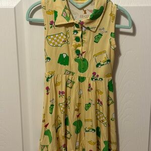 Kids Sleeveless Masters Print Dress - Green & Yellow